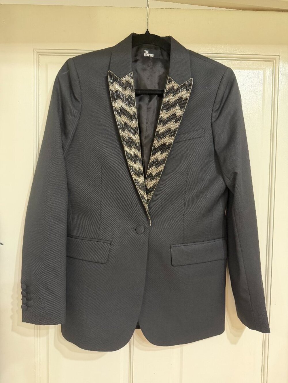 NWT $750 The Kooples Black Jacket/ Blazer with Beading on the lapels sz 6